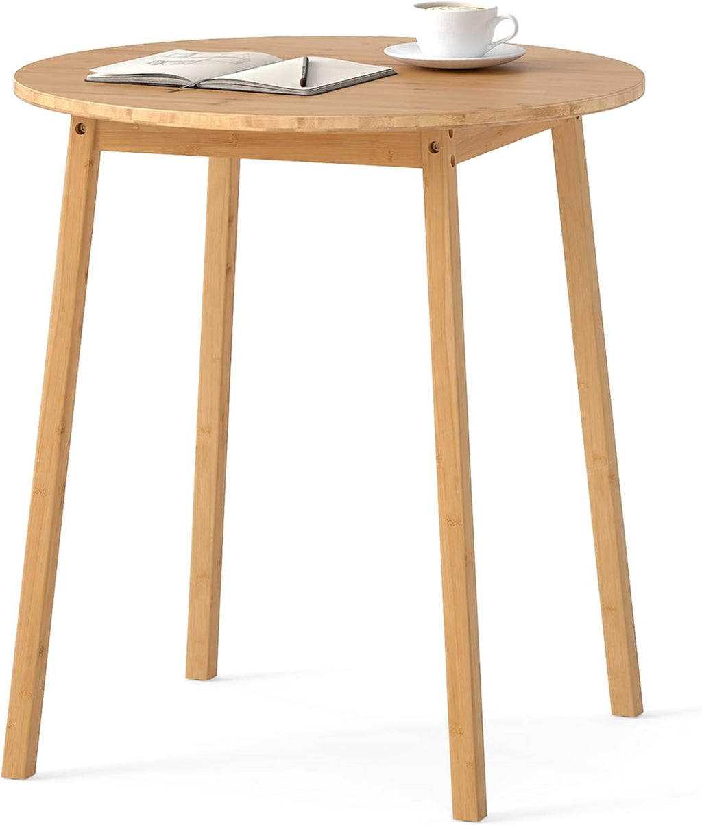Giantex 27.5-Inches Bamboo Dining Table for 2-4, Round Dinner Tables with Non-Slip Foot Pads, Farmhouse Small Kitchen Table for Dining Room, Living Room, Dinette, Apartment (Round)