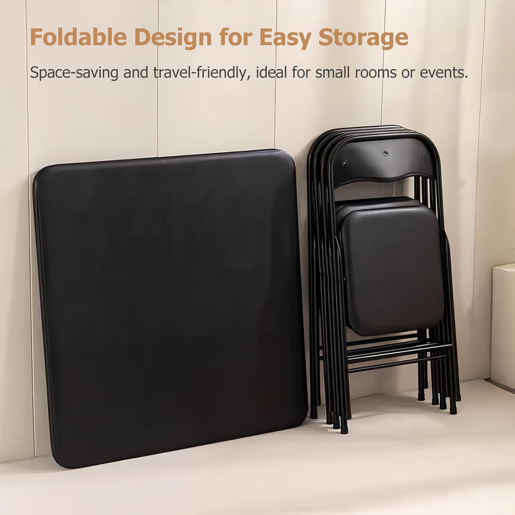 FurnitureR Folding Card Table and Chairs Set of 4, 5-Piece Foldable Dining Table Set, Space Saving Small Table and Chairs for Apartment, Game Room, Indoor Use, No Assembly Required