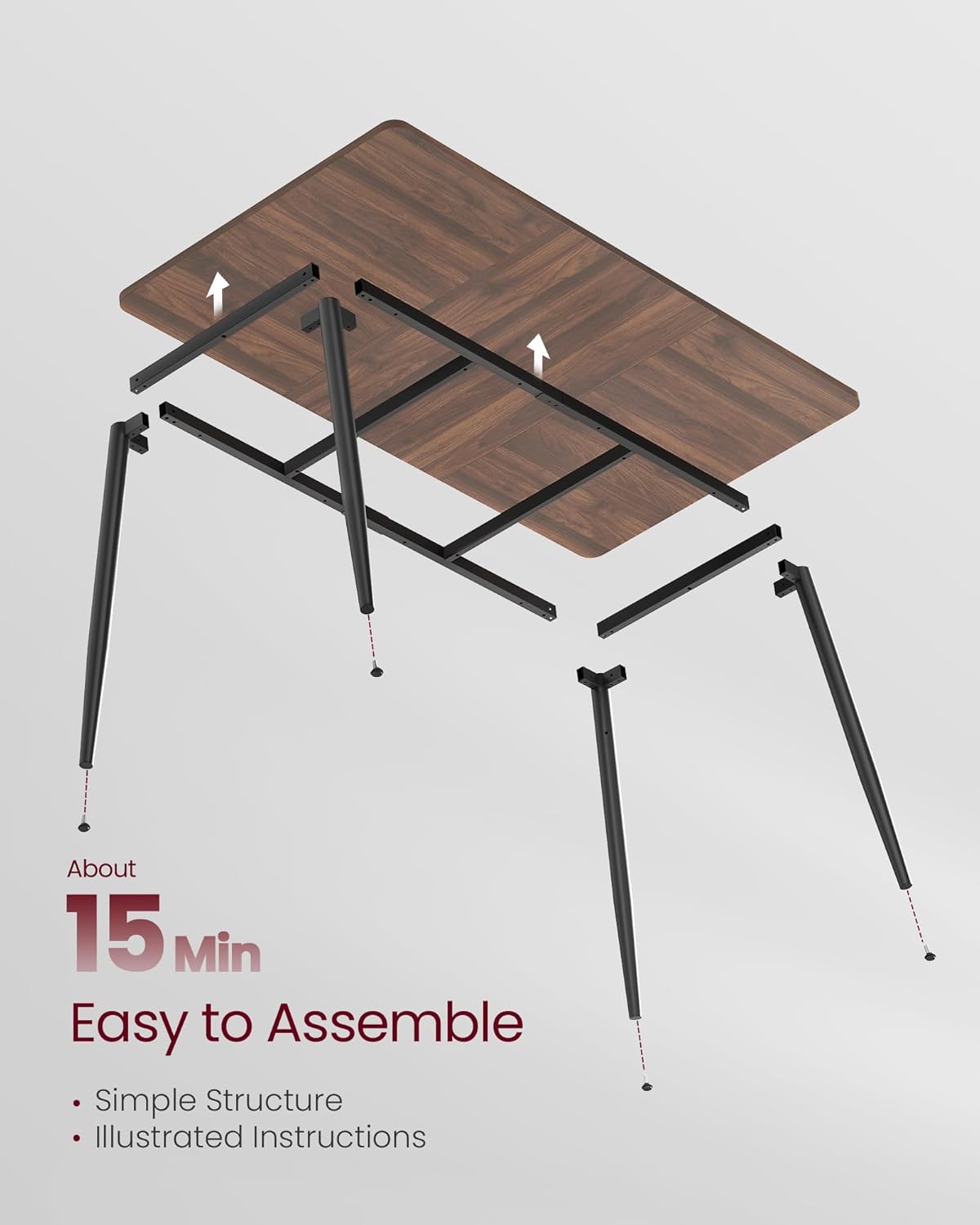 VASAGLE 55.1" Dining Table for 4-6 People, Modern Kitchen Table, Heat-Resistant Tabletop, Quick Assembly, for Dining Room, Natural Walnut and Ink Black, Island Collection UKDT100K02V2