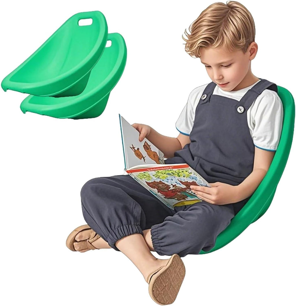 Rocker Chairs for Classroom, Portable Floor Seating with Back Support, Flexible Classroom Seating for Elementary, Plastic Reading Chair, Sensory Wobble Chair, Fun Scoop Egg Chair Indoor, (Green,2)