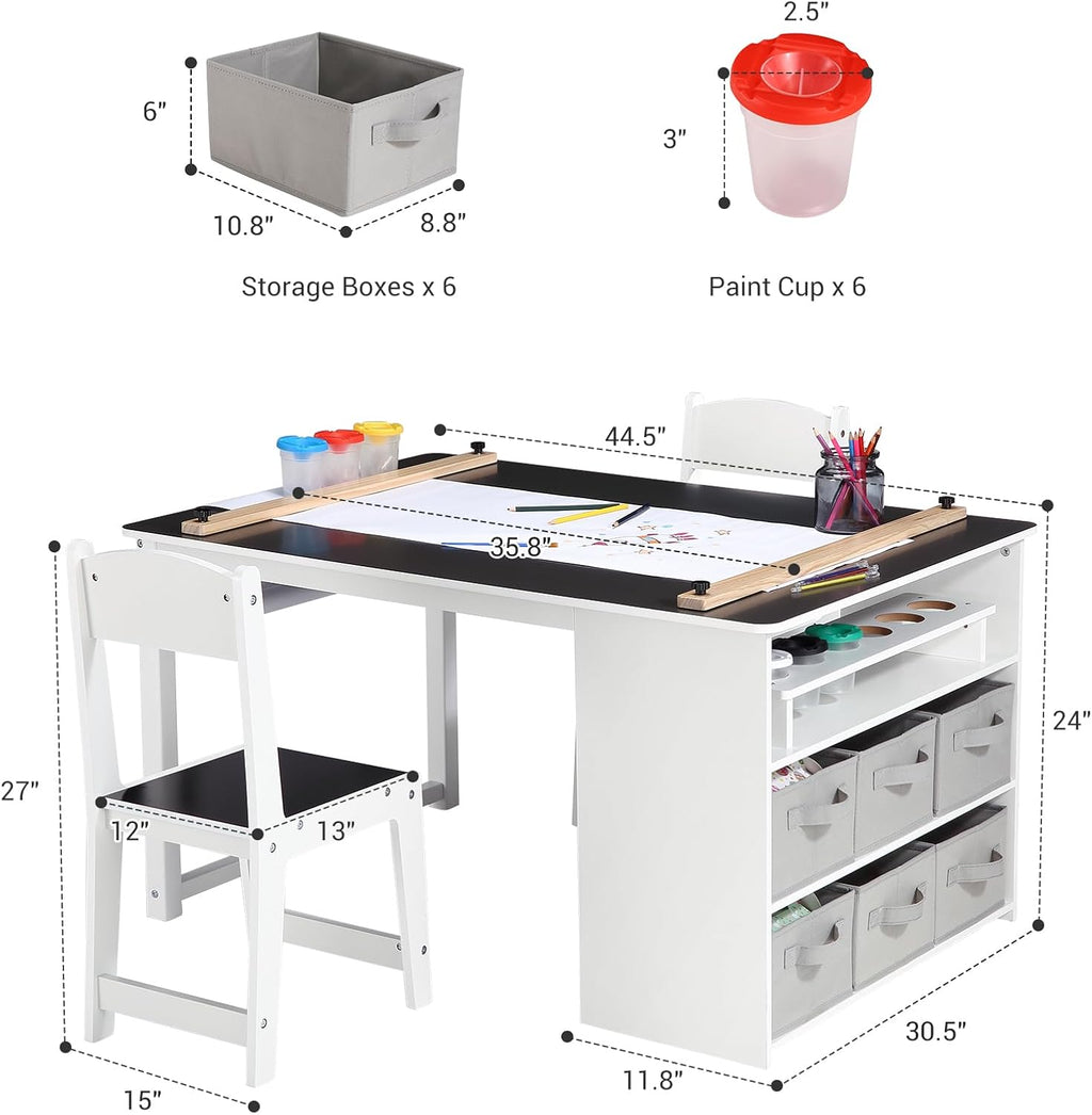 IDEALHOUSE 4-in-1 Kids Art & Study Table Chair Set, Multifunctional Toddler Wooden Activity Desk with Storage Bins, Paper Roll & Organizer for Crafts, Drawing, Learning and Play | Multifunctional Toddler Wooden Activity Desk with Storage Bins, Paper Roll