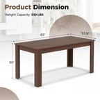 COSTWAY Dining Table for 4-6 People, 63” Rectangular Dining Room Table, Farmhouse Dinette Table with Large Computer Workstation, Modern Kitchen Table for Apartment, Living Room, Restaurant (Walnut)