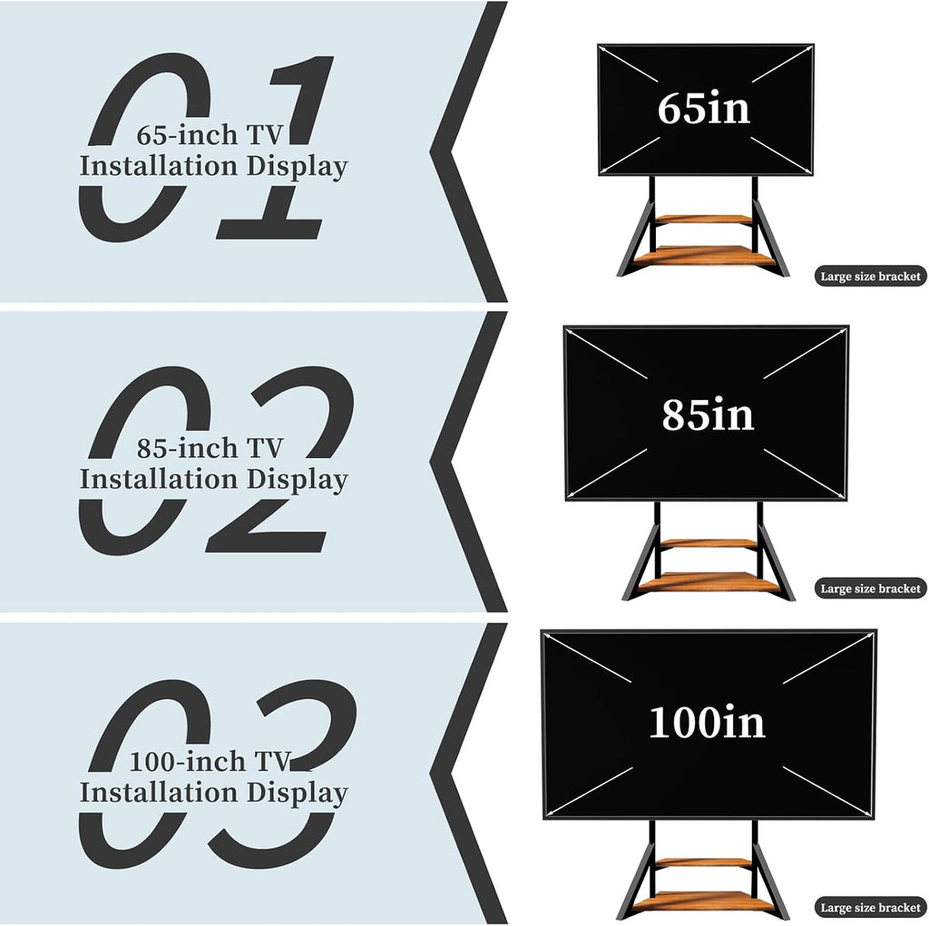 Mobile TV Stand for 65-100 Inch TVs, Holds Up to 220 lbs,Walnut | Height Adjustable Rolling TV Stand with Large Wooden Shelves and Wheels, VESA 800×600mm, VC-Z1188