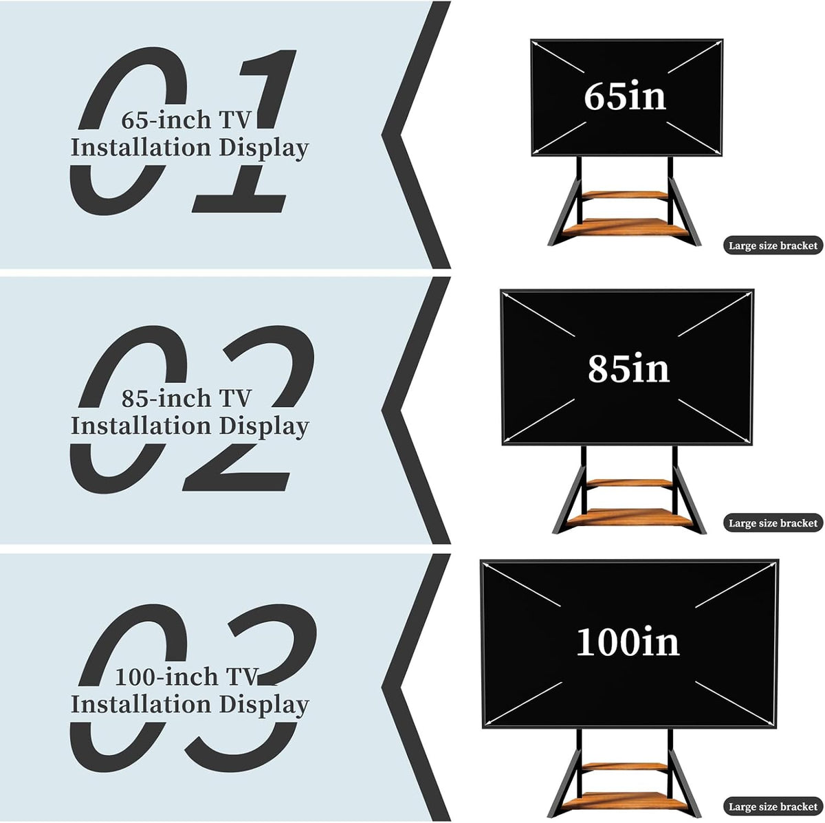 Mobile TV Stand for 65-100 Inch TVs, Holds Up to 220 lbs,Walnut | Height Adjustable Rolling TV Stand with Large Wooden Shelves and Wheels, VESA 800×600mm, VC-Z1188