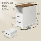 HOOBRO Narrow End Table with Drawers, Farmhouse Nightstand with Charging Station, 3 Storage Shelves on the Back, Slim Bedside Table for Living Room, Bedroom, Small Space, White and Walnut WH362UBZ01