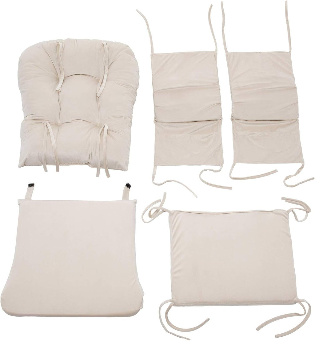 Paddie Glider Rocker Replacement Cushions Velvet with Storage, Rocking Chair Cushion Set with Ties, 5PCS, Beige