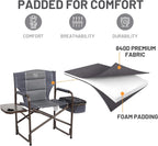 Timber Ridge Folding Camping Chair with Cooler Bag, Director Chair Foldable with Side Table for Adults, Camp Chairs for Outdoor, Lawn, Sports, Fishing, Heavy Duty Supports 300lbs, Grey-2 Pack
