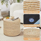 18'' Ottoman Pouf Natural Braided Poof Rustic Handweave Lounge Pouffe | Work as footrest extra guest seat vanity stool side table balcony lounge seat Ideal for living room bedroom dorm patio garden