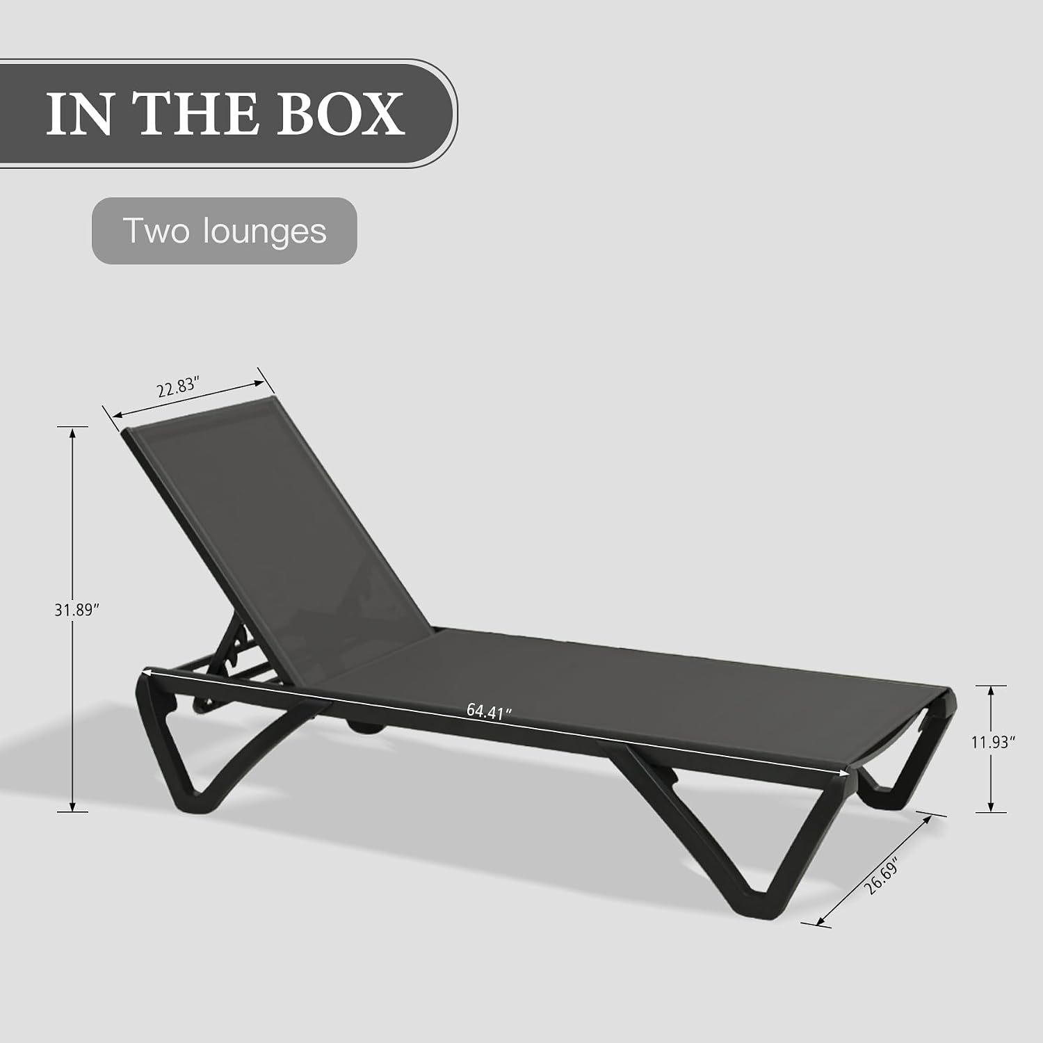 Domi Aluminum Pool Lounge Chair Outdoor Set of 2 Chaise Lounge Outdoor | Wheels, Adjustable, Textilene, Dark Gray, All Weather, Poolside, Backyard, Patio, Deck, Outside