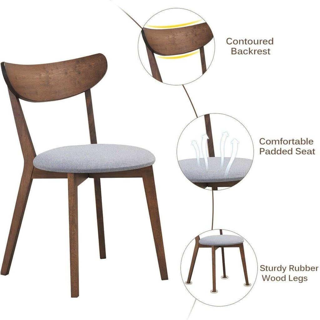COSTWAY Dining Chairs Set of 6, Mid-Century Modern Kitchen & Dining Chairs with Curved Back and Cushioned Seat, Walnut Finished Wood Living Room Side Chairs for Kitchen, Dining Room, Bistro