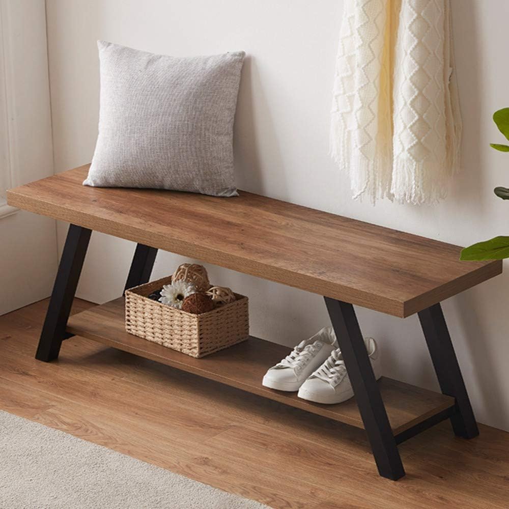 LVB Industrial Entryway Bench, Wood and Metal Storage Bench for Living Dining Room, Farmhouse Indoor Entry Way Shoe Benches Seat, Rustic Oak, 47 Inch Long | Farmhouse Indoor Entry Way Shoe Benches Seat, Wood and Metal Shoe Rack for Hallway Living Dining