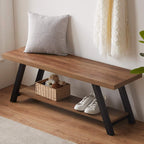 LVB Industrial Entryway Bench, Wood and Metal Storage Bench for Living Dining Room, Farmhouse Indoor Entry Way Shoe Benches Seat, Rustic Oak, 47 Inch Long | Farmhouse Indoor Entry Way Shoe Benches Seat, Wood and Metal Shoe Rack for Hallway Living Dining