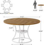 47'' Round Dining Table for 4-6, Farmhouse Dining Room Table with Storage Shelf, Space-Saving Kitchen Table Color-Block Design with Metal Base for Kitchen & Dining Room (Light Brown & White)