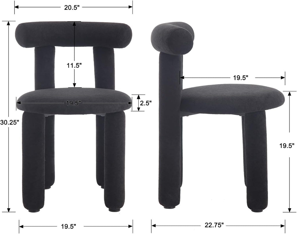 DUOMAY Modern Black Boucle Dining Chairs Set of 4, Sherpa Upholstered Kitchen Chairs Armless Barrel Back Dining Chair, Living Dining Room Chairs, Reception