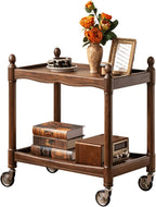YESWOOD Vintage Walnut Side Table with Lockable Wheels, 2‑Tier Rolling End Table Nightstand for Small Space Living Room Bedroom(Walnut, 27.9" D x 18.47" W x 25.15" H)