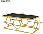 Glass Nesting Coffee Table Set with Metal Frame & Glam Design, Gold & Black | Modern Round Cocktail Center Table with Tempered Glass, Luxury for Living Room & Home Decor