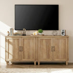 WAMPAT TV Stand for 75 inch TV with 4 Wood Doors, Oak | Farmhouse Wood Universal TV Stands with Storage Cabinets, Morden Entertainment Center TV Console Table