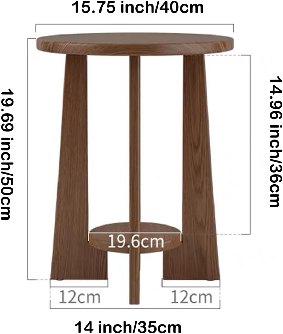 YUNMUAIR-Round Wood End Table with 2-Tier Storage,15.75" Dia Small Accent Sofa Table,Solid Wood Nightstand,Modern Side Tables for Living Room Bedroom Small Space,Walnut Brown