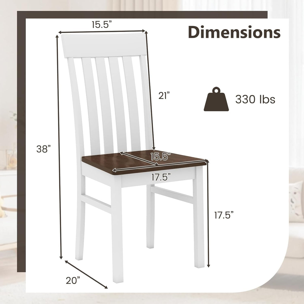 Giantex Wooden Dining Chairs Set of 2, Farmhouse Kitchen Chair with Hollowed Backrests & Rubber Wood Seats, Rustic Wood Side Chairs for Home Living Room Restaurant