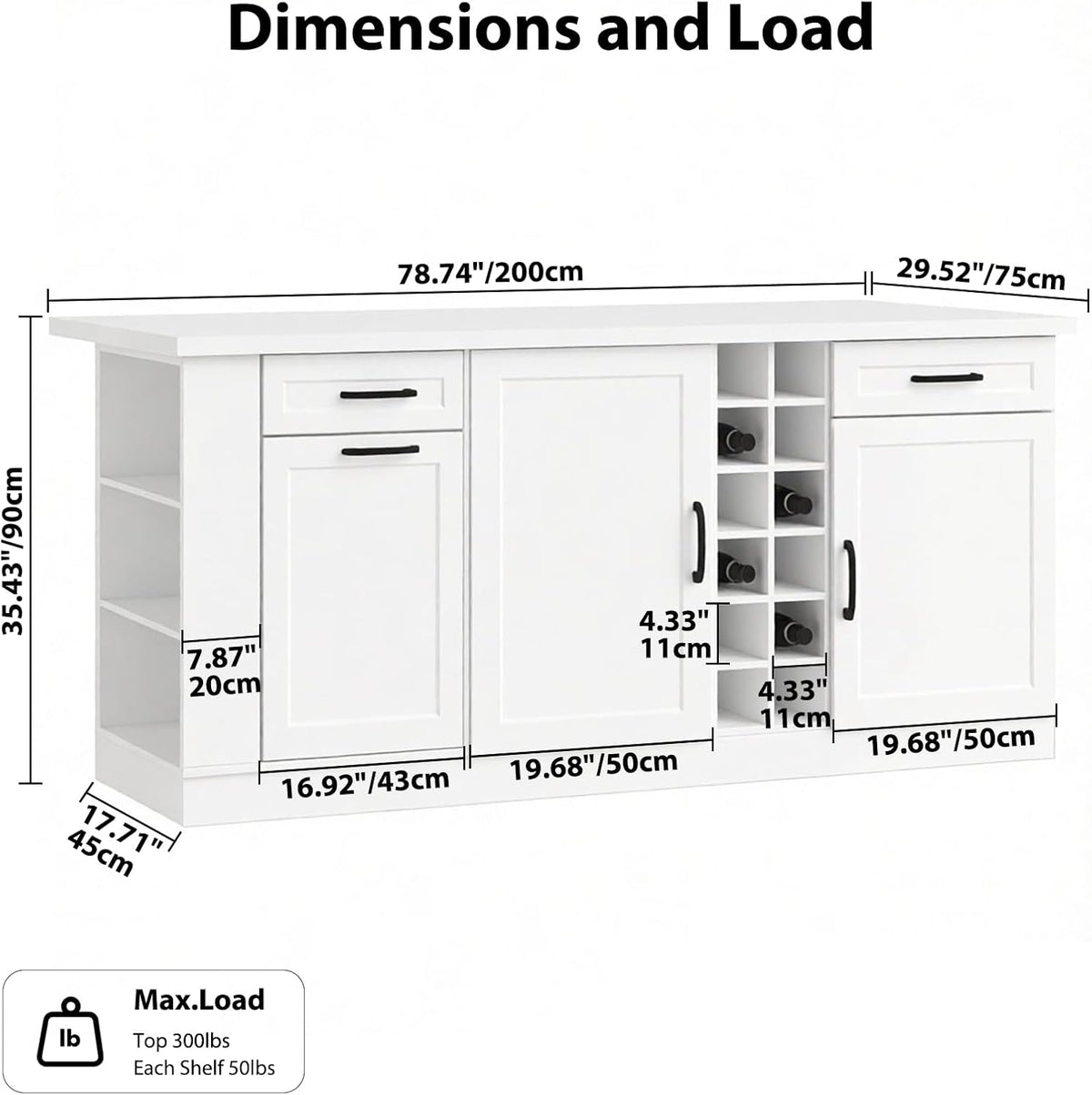 Large Kitchen Island,Wood Freestanding Islands with Storage Drawers, Trash Cabinet, Adjustable Shelves, Cabinet & Spice Rack,Farmhouse Kitchen Island for Kitchen & Dining Room
