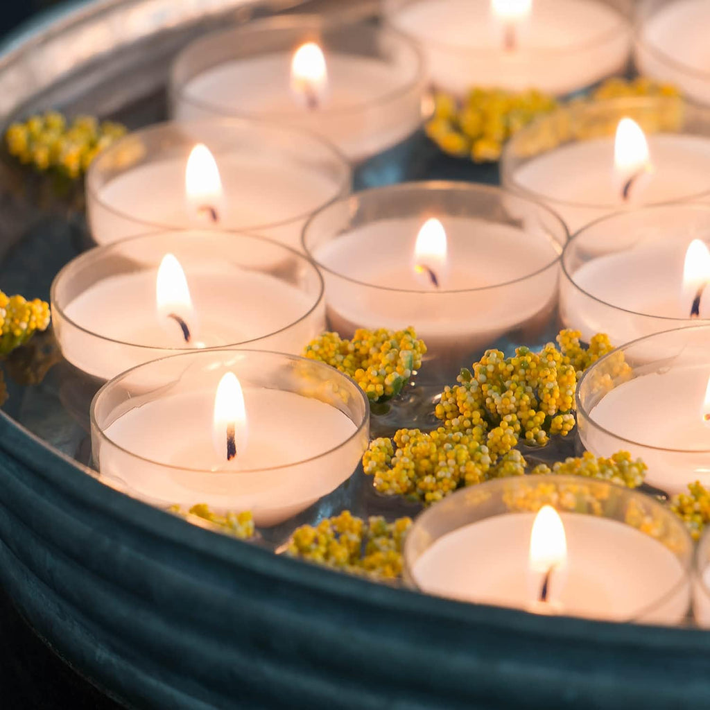 Stonebriar 96 Count White Unscented Smokeless Long Burning Clear Cup Tea Light Candles with 6 to 7 Hour Burn Time