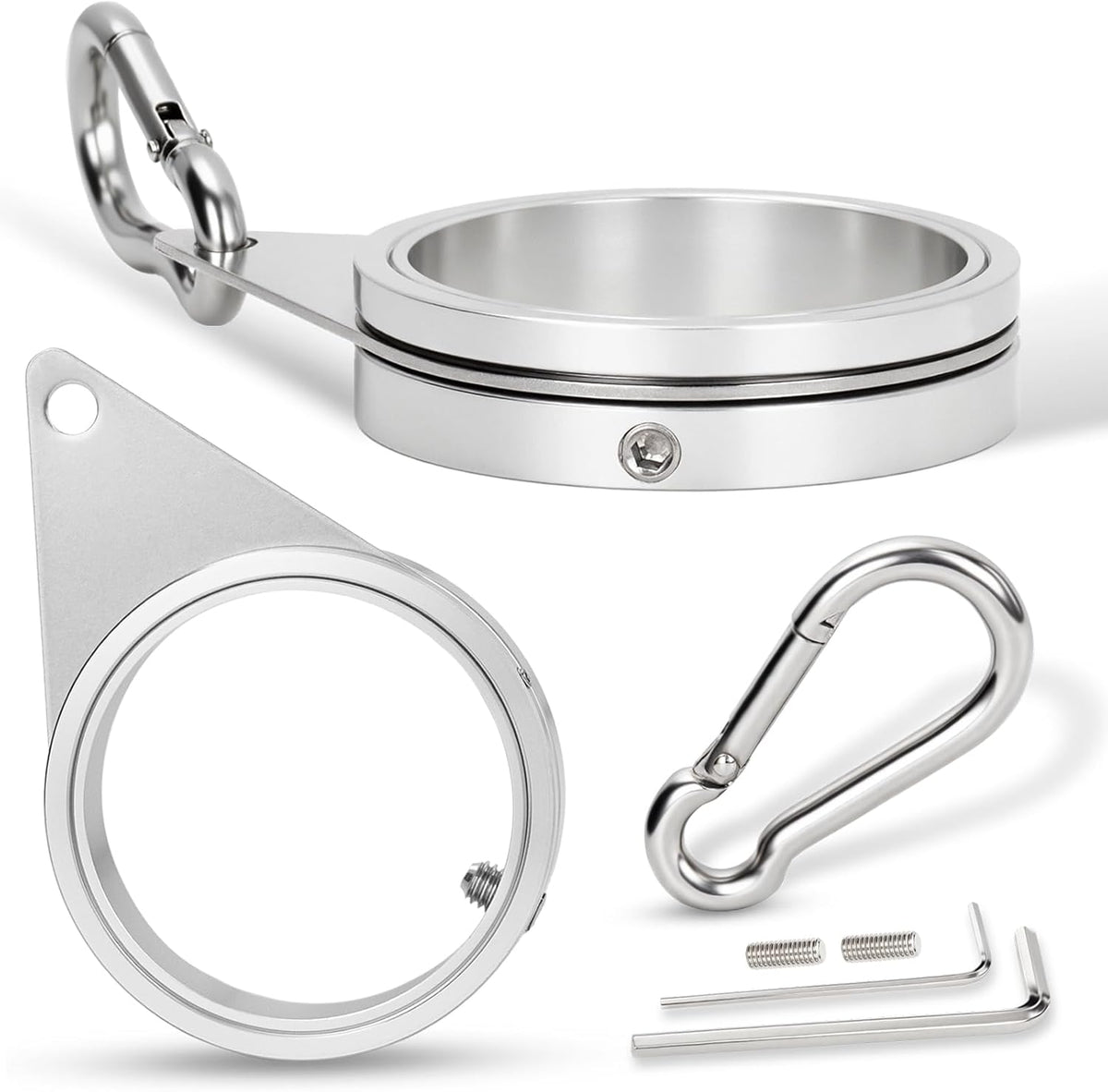 2" Large Flag Pole Rings, 2 Pcs Aluminum Alloy Spinning Flag Pole Ring Clips Swivels, 360° Rotating Anti Wrap Flagpole Ring Hardware with Stainless Steel Carabiners for 1.6-2" Diameter
