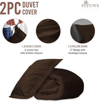 Pizuna Pure 100% Cotton Twin Duvet Cover Set, Luxurious 400 Thread Count Long Staple Cotton Sateen Weave with Button Closure (Combed Dark Brown Cotton Duvet Cover Twin)