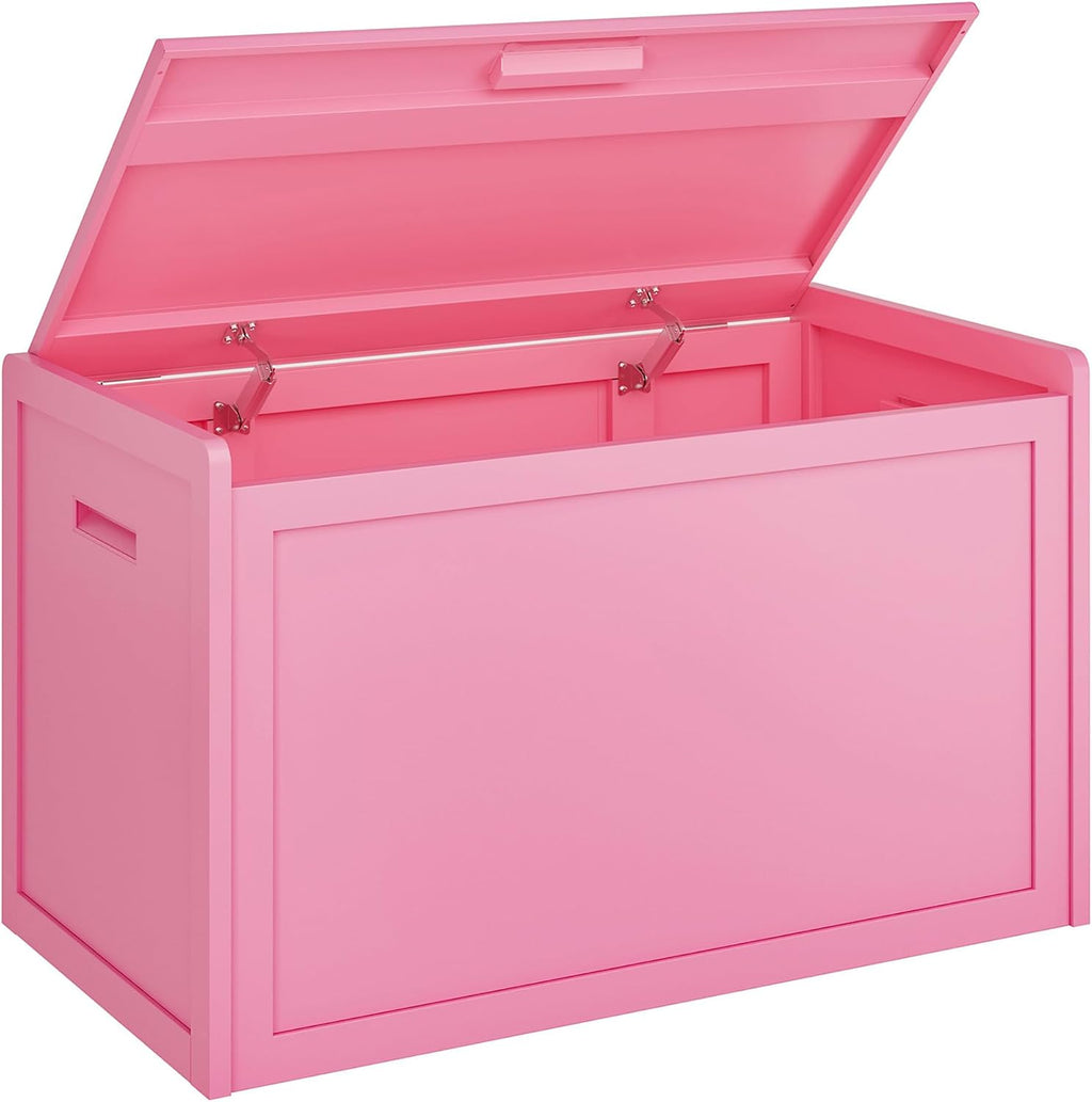 Storage Chest, Entryway Storage Bench with 2 Safety Hinges, Storage Trunk with Flip-Top, Chest Box Organizer for Entryway, Bedroom, Living Room, Easy Assembly, Pink