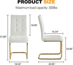 Modern Dining Chairs Set of 8, White PU Leather Chairs with Pull Ring Backrest and Gold Stainless Steel Legs, Easy-to-Assemble Kitchen Chairs for Dining Room, Living Room, or Bedroom