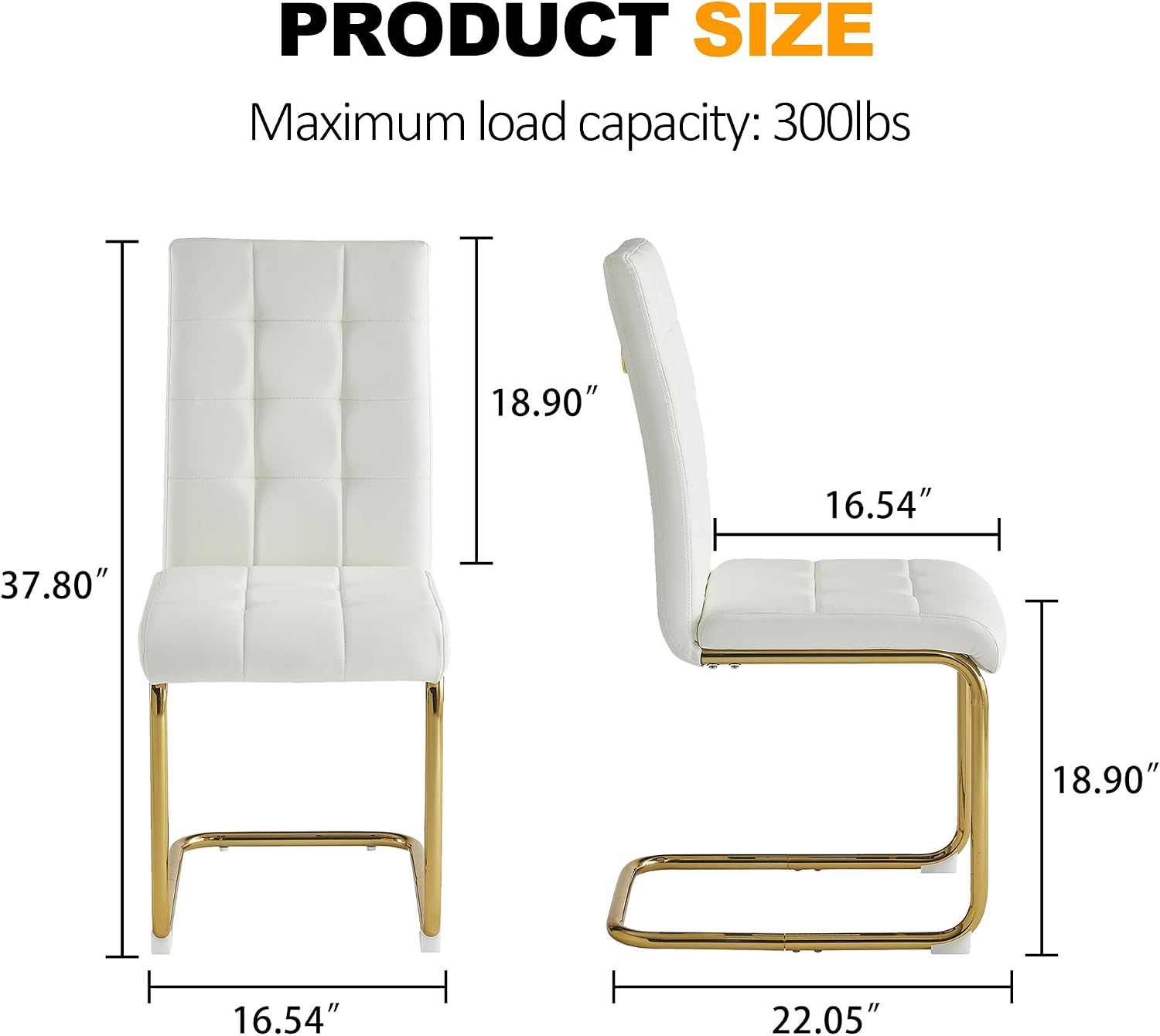 Modern Dining Chairs Set of 8, White PU Leather Chairs with Pull Ring Backrest and Gold Stainless Steel Legs, Easy-to-Assemble Kitchen Chairs for Dining Room, Living Room, or Bedroom