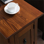 MAKLAINE Mission Cabinet Wood End Table, 24" H x 15" W x 24" D, Solid Ash Top with Oak Veneers, Hand Applied Russet Brown Finish, Concealed Storage Cabinet with Shelf, Living Room Furniture