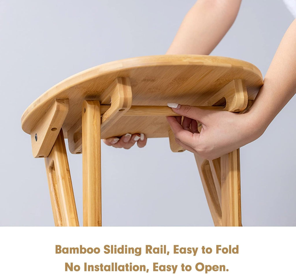 Foldable Stool 24inch Folding Bar Stool Wood Kitchen Stool Without Backrest for Kitchen Island Counter Height Folding Chairs Saves Space Breakfast Bar Stools with Footrest Garden Dining Chairs