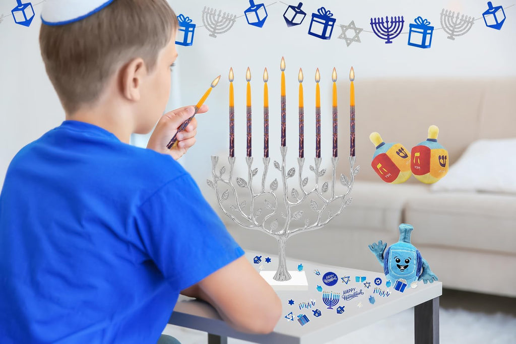 Hanukah Candle Dripless Chanukah Hanukkah Candles Decorative Purple, Blue, Orange Orange Frosted Stripes - 45 Candles 1-Hour Burn Time