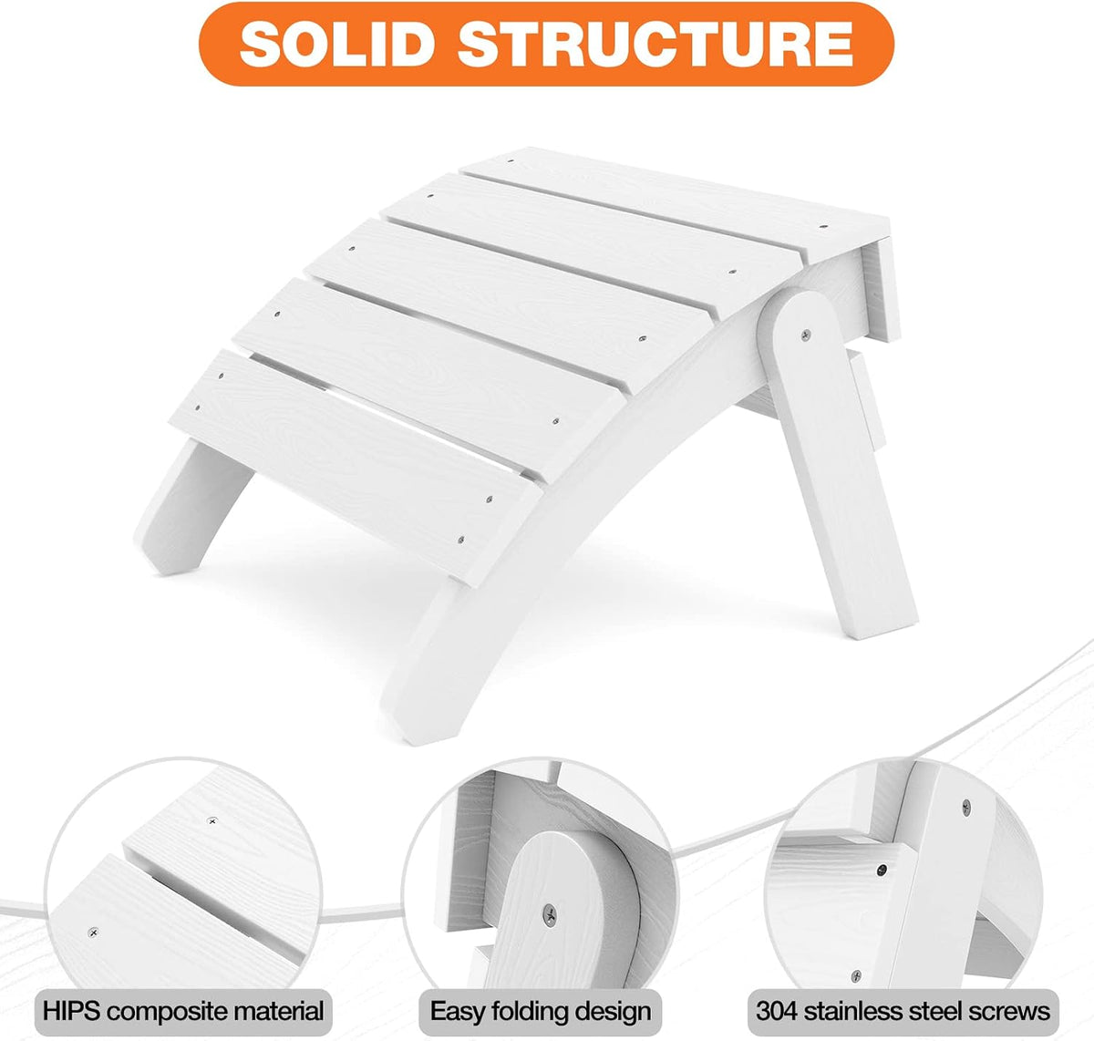 YEFU Adirondack Ottoman Set of 2, Patio Foot Rest, Adirondack Foot Rest, Folding Adirondack Footstool, Weather Resistant for Adirondack Chair, Widely Used for Outdoor, Porch, Backyard, Fire Pits-White