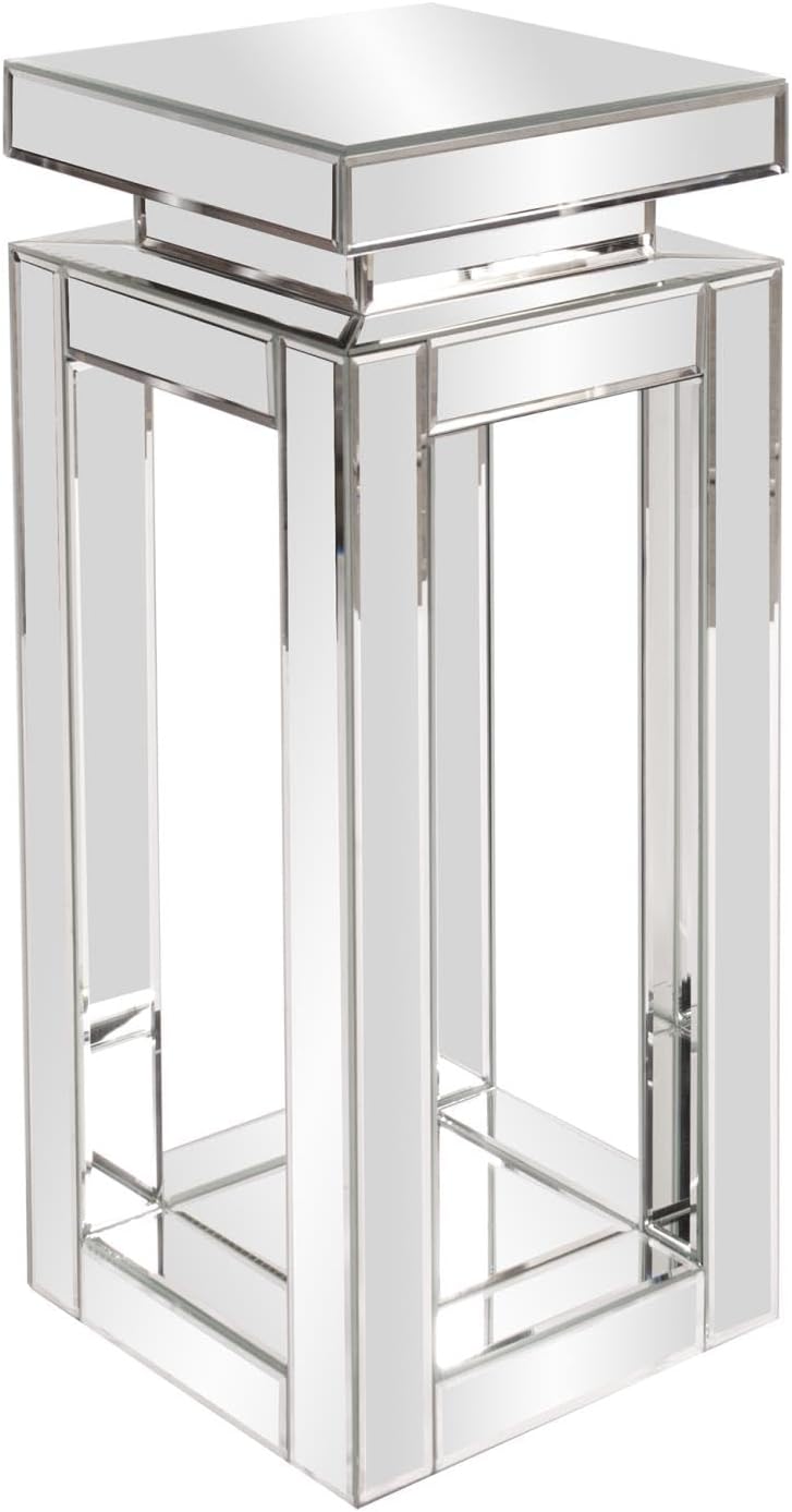 Howard Elliott Collection Small Silver Mirrored Pedestal Accent Table for Home Decoration, Mirrored Finish Design End Table for Bedroom, Entryway or for Any Room, 12 x 12 x 28 Inches