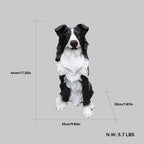 Border Collie Outdoor Dog Statue with Reversible “Welcome/ON Patrol” Plaque and Solar Path Lantern, Black & White Sitting Herding Dog Yard Accent