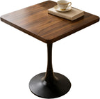 27.6" Tulip Table for 2-3 Persons Walnut Modern Square Dining Tables Mid-Century Leisure Table Thickened Wooden MDF Top Black Metal Base, for Living Room Kitchen (Walnut,27.6")