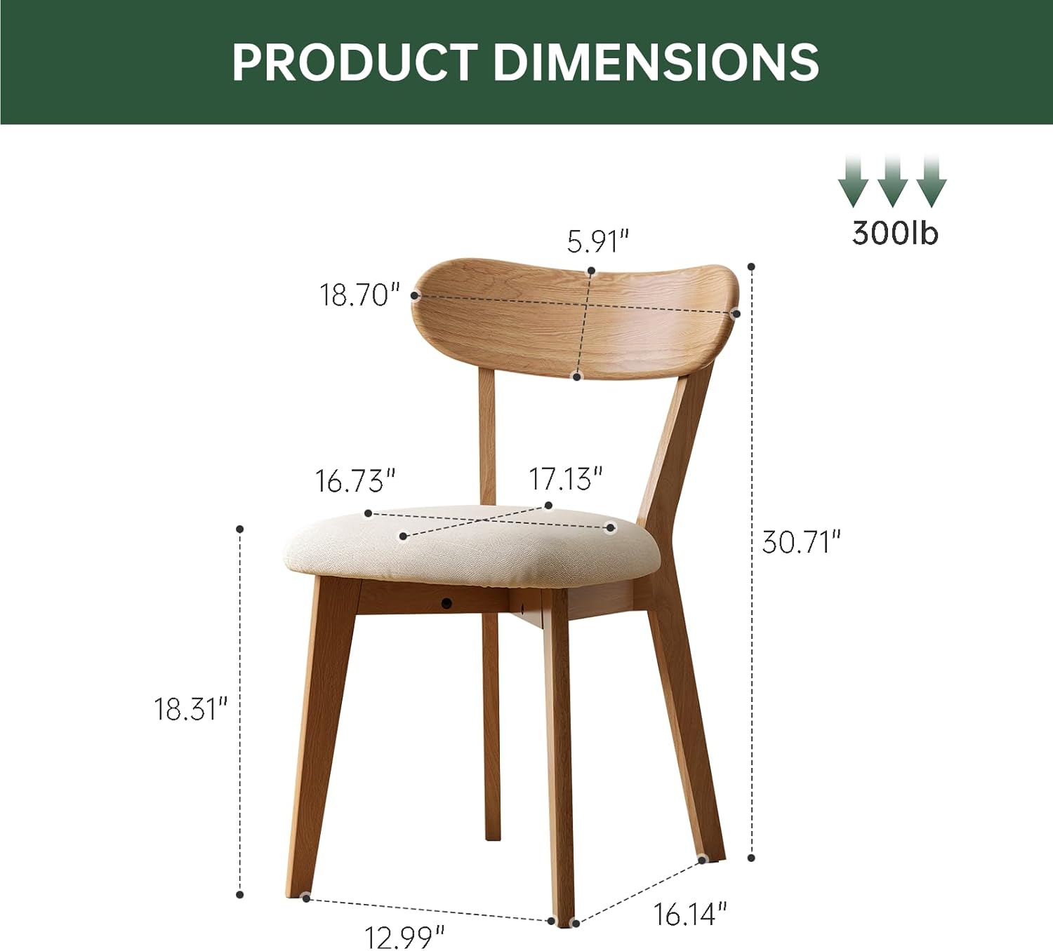100% Solid Wood Upholstered Dining Chairs, Mid Century Modern Oak Dining Chairs with Curved Back Design with Butterfly Wing Shape for Kitchen, Dining Room, Restaurant (6, Log Color-Beige Cushion)
