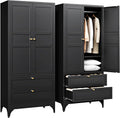 Letaya Metal Armoire Wardrobe Closet with Drawers,Clothing Storage Cabinet with Doors and Shelves,Coat Closet with Hanging Rod,Bedroom,Home,Cloak Room,Black-71 H x 32" W x 18" D