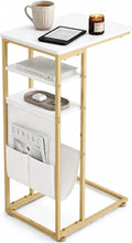 C Shaped End Table 28"(H) 3-Tier C Table with Storage Bag, Under Couch Table C-Shaped End Table with Storage Shelves and Bag for Living Room, Bedroom, or Office
