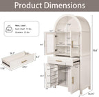 71" Tall Arched Kitchen Pantry Cabinet with Glass Doors - Farmhouse Storage Cabinet with Adjustable Shelves & Barn Door Design - Freestanding Cupboard for Kitchen, Dining & Living Room (White)