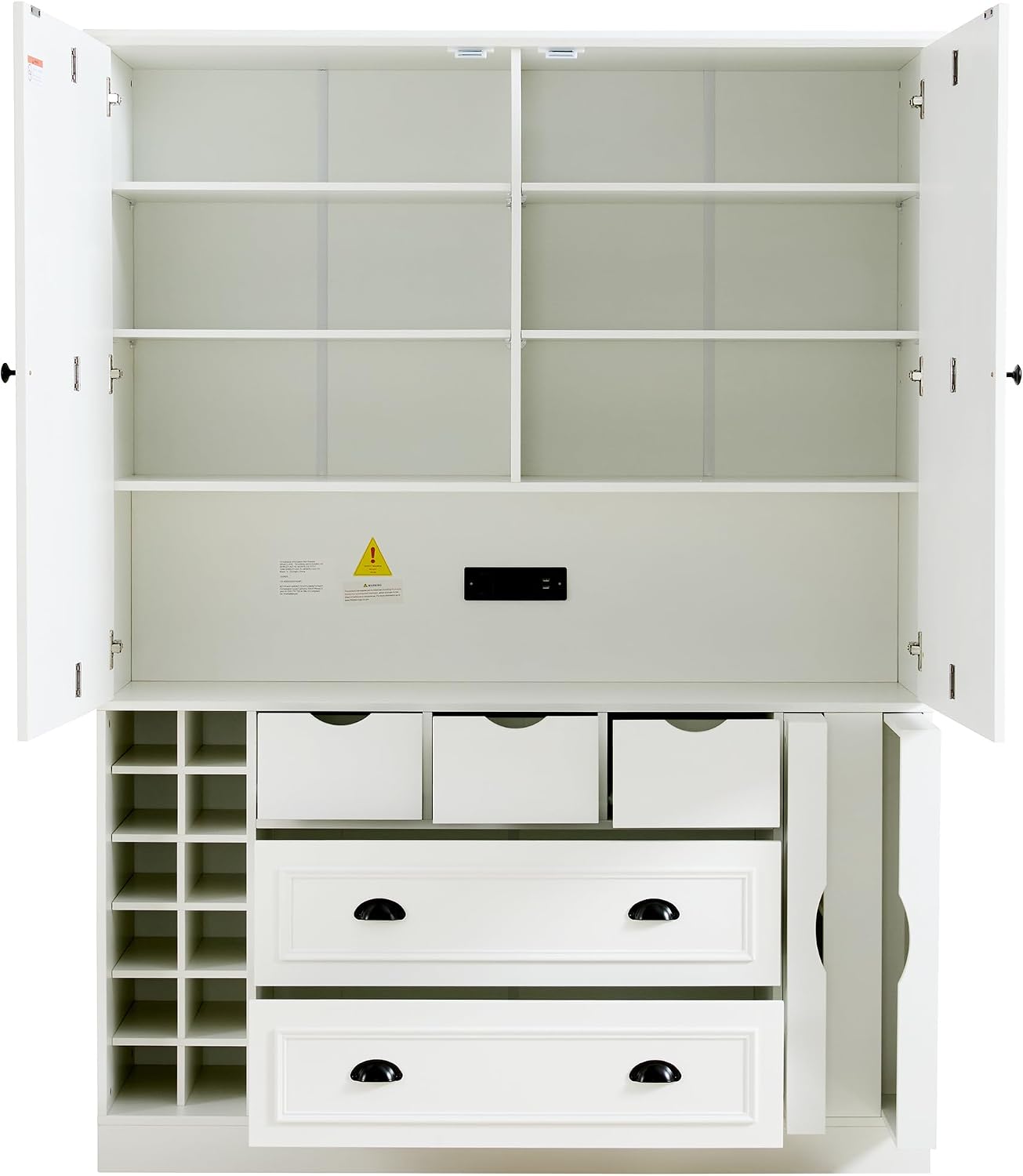 roomfitters 71" Kitchen Pantry Organizers and Storage Kitchen Cabinet, Power Outlet, Wine Rack, 5 Drawers, Pull-Out Shelf, White
