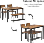 soges Kitchen Nesting Dining Table with 2 Chairs & Bench, Rustic Brown | Modern 43.3 inch Table Set, Black Metal Frame, Space-Saving for Dining Room, Restaurant, Apartment, Easy Assembly