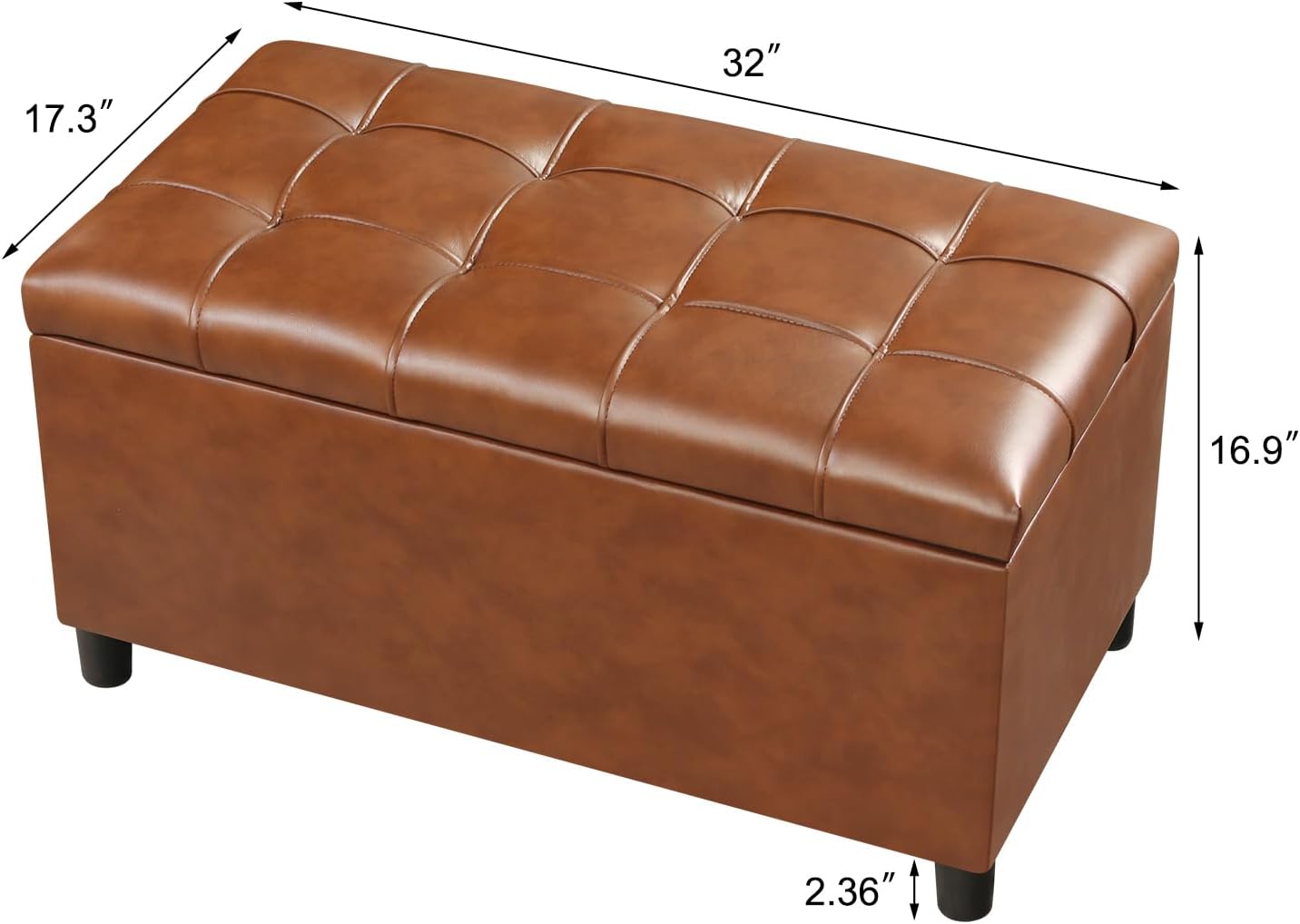 Joveco Storage Ottoman Bench, 32 Inches Faux Leather Rectangle Tufted Foot Stool for End Foot of Bed, Bedroom, Living Room, Creamy Caramel