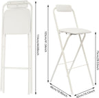 2PCS 29.53'' H Folding Bar Stool with Backrest, White Tall Folding Chair, 275LBS Load Capacity, Portable Collapsible Stool Kitchen Island, Bar, Cafe, Dining Room