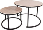 HOMERECOMMEND Round Coffee Tables Nesting Side Set of 2 End Tables for Living Room,Round Table with Solid Powder-Coated Metal Frame Natural Wood Color