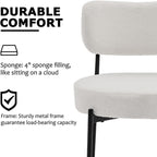 Boucle Dining Chair Set of 4, Mid Century Modern Upholstered Kitchen Chairs with Curved Backrest & Black Metal Legs, Round Dining Room Chairs, White