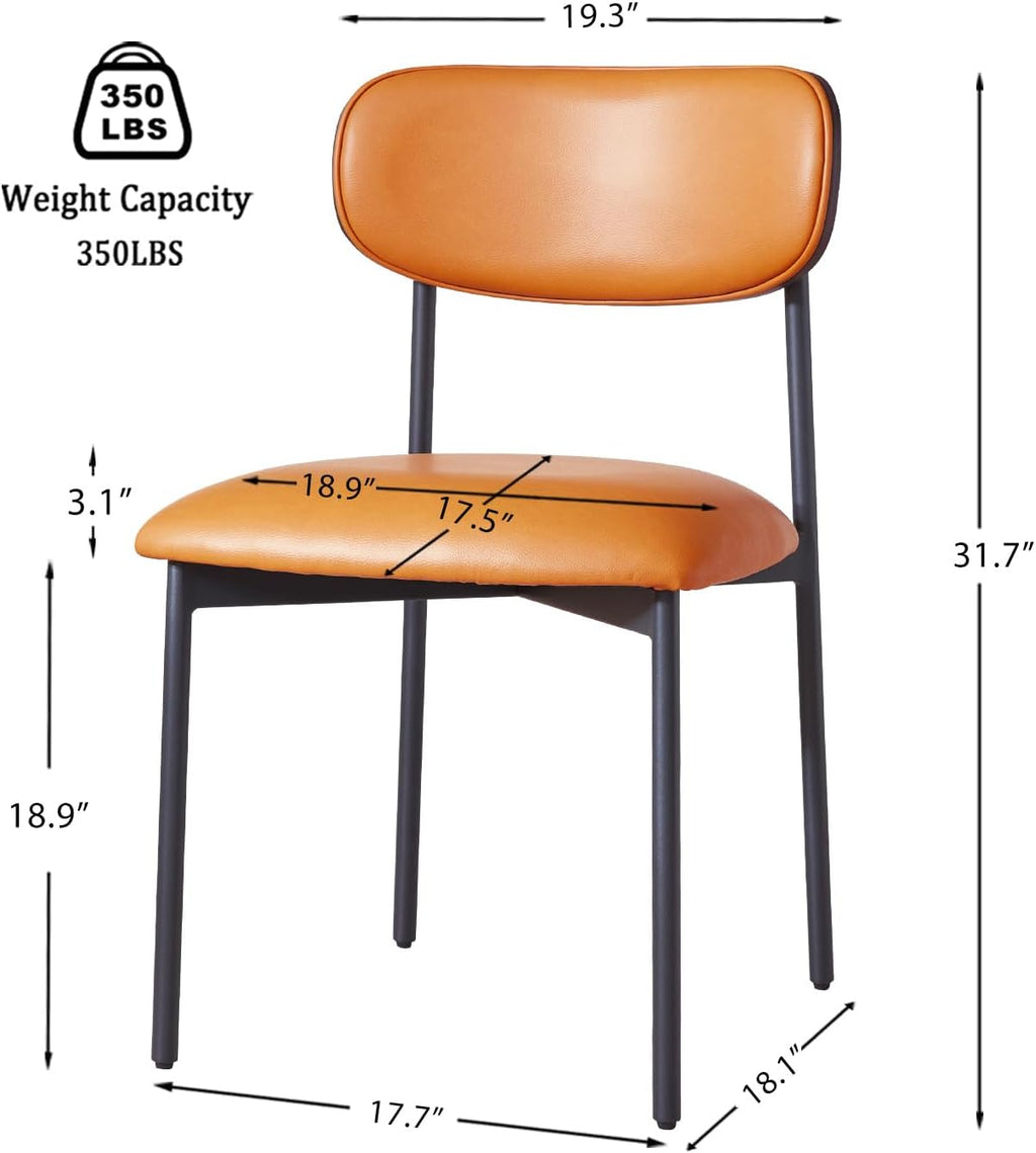 GrandNoor Brown Faux Leather Dining Chairs Set of 4, Armless Upholstered Kitchen Chairs with Wood Grain Back, Modern Dining Room Chairs with Ergonomic Curved Backrest & Metal Legs