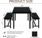 AWQM Dining Table Set with Two Benches, Kitchen Table Set for 4-6 Persons, Kitchen Table of 47.2 x 28.7 x 28.7 Inches, Bench of 41.3 x 11.8 x 17.7 Inches Each, Black