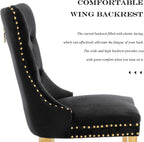 Velvet Dining Chair Set of 2,Upholstered Tufted Dining Room Chair with Nailhead Trim and Stainless Steel Gold Plated Leg for Kitchen,Black